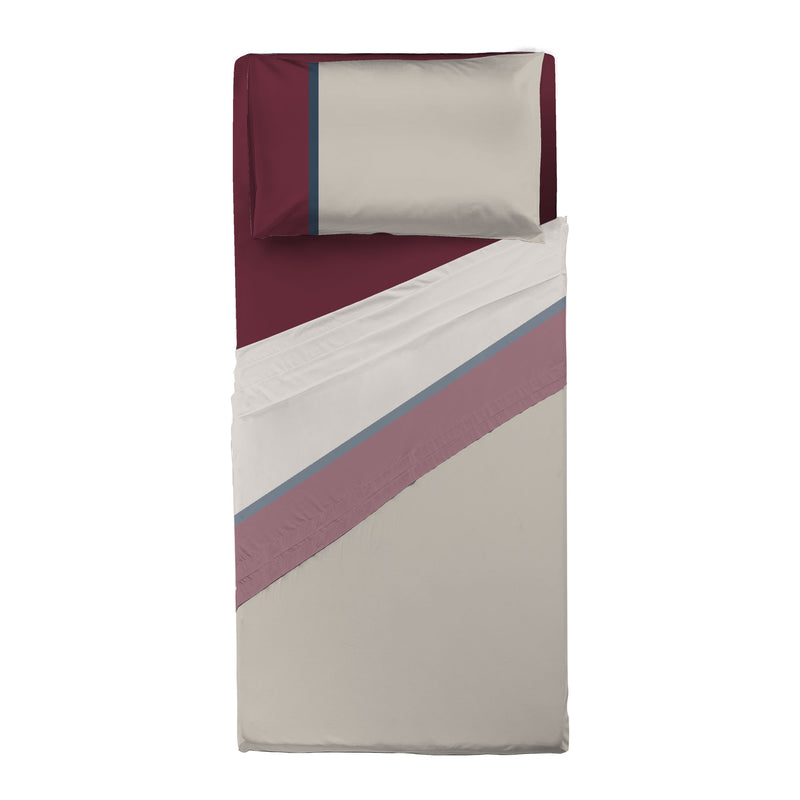 Completo Letto Matrimoniale in Cotone con Stampa - Fantasia Tricolor Gin Bordeaux - Amo La Casa Shop