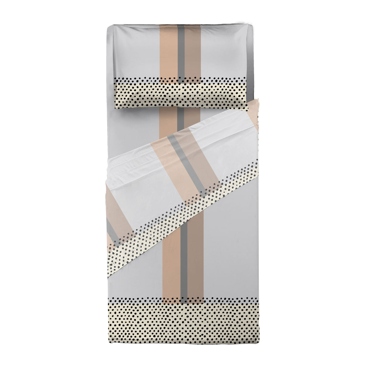 Completo Letto Singolo in Cotone con Stampa Kiljan Beige