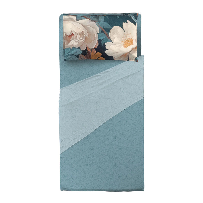 Completo Letto Singolo in Cotone con Stampa Digitale - Fantasia Absinthe Margaux Ottanio - Amo La Casa Shop