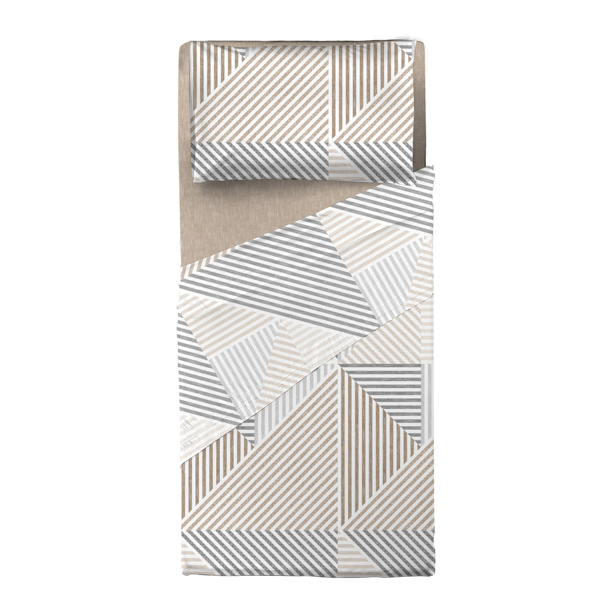 Completo Letto Singolo con Stampa Atelier - Fantasia Ramsey Beige