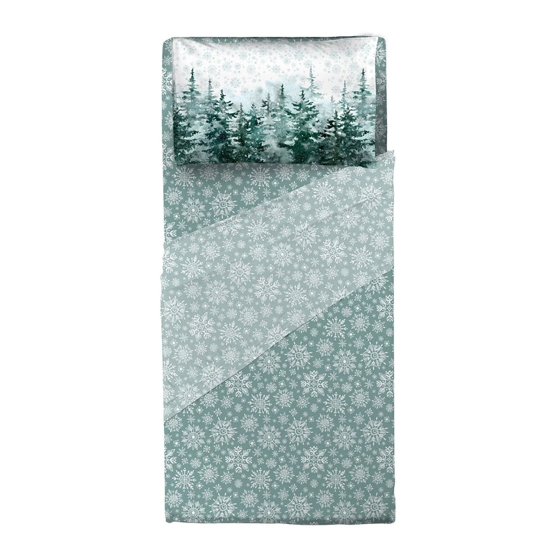 Completo Letto Singolo con Stampa Digitale - Fantasia Alpine Aura Pines Teal - Amo La Casa Shop