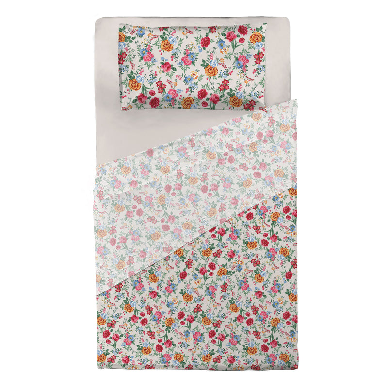 Completo Letto Piazza e Mezza in Cotone con Stampa - Fantasia Secret Garden Debby Beige