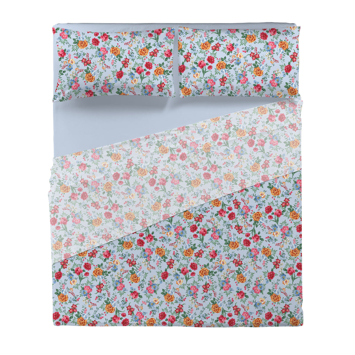 Completo Letto Matrimoniale in Cotone con Stampa - Fantasia Secret Garden Debby Light Blue