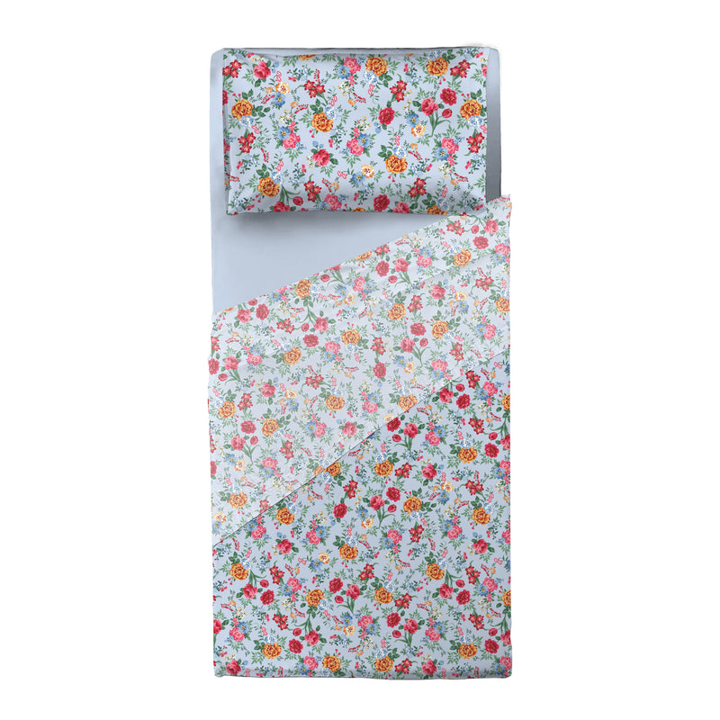 Completo Letto Singolo in Cotone con Stampa - Fantasia Secret Garden Debby Light Blue