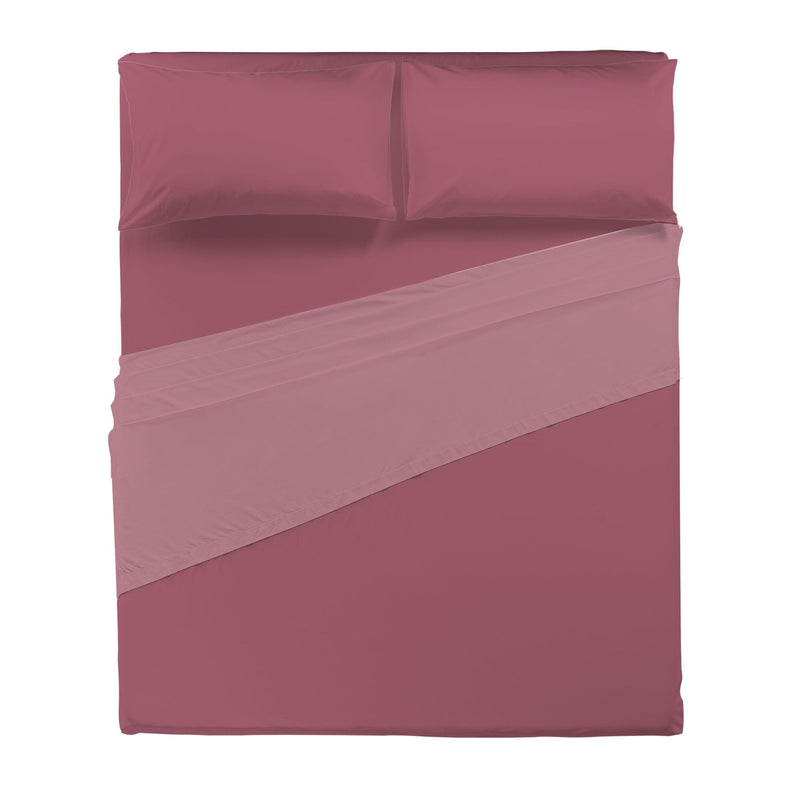 Completo Letto Matrimoniale in Cotone - Tinta Unita Burgundy