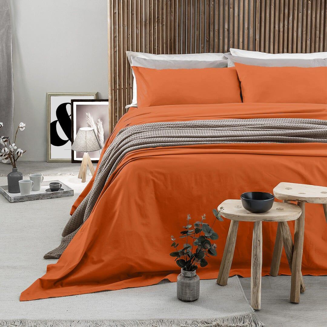 Completo Letto Matrimoniale in Cotone - Tinta Unita Rust - Amo La Casa Shop