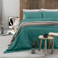 Completo Letto Matrimoniale in Cotone - Tinta Unita Ottanio - Amo La Casa Shop