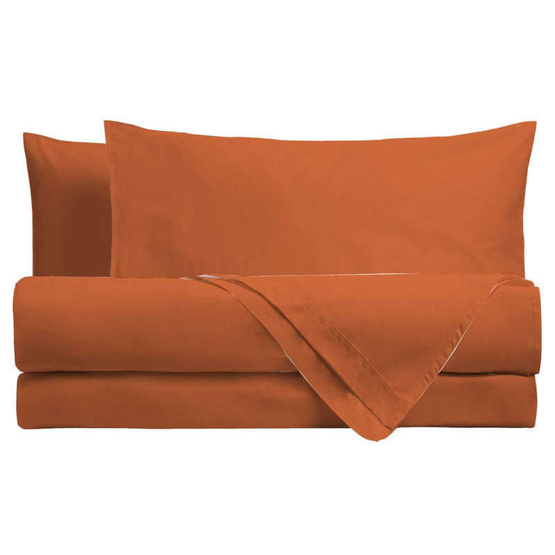 Completo Letto Piazza e Mezza in Cotone - Tinta Unita Rust