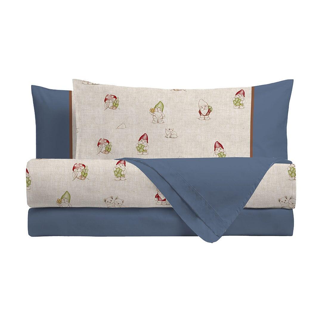 THUN® Completo Letto Matrimoniale con Stampa Digitale - Fantasia Inverno Incantato Gnomes Blue - Amo La Casa Shop