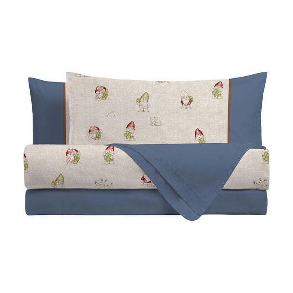 THUN® Completo Letto Matrimoniale con Stampa Digitale - Fantasia Inverno Incantato Gnomes Blue - Amo La Casa Shop