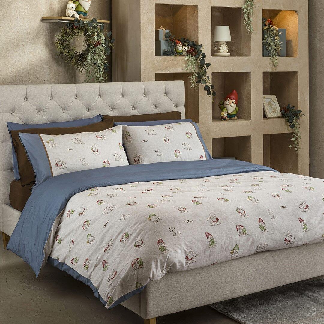 THUN® Completo Letto Singolo con Stampa Digitale - Fantasia Inverno Incantato Gnomes Blue - Amo La Casa Shop