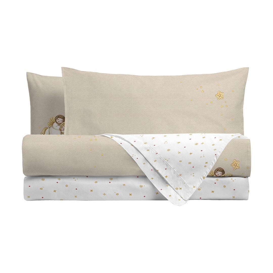 THUN® Completo Letto Matrimoniale con Stampa Digitale - Fantasia Natale Angel Vanilla - Amo La Casa Shop