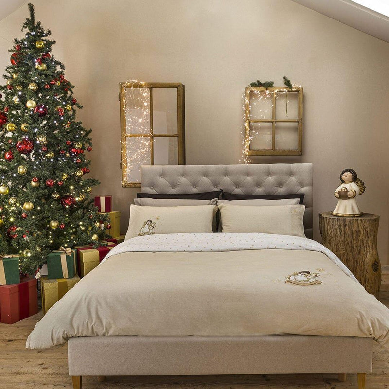 THUN® Parure Copripiumino Matrimoniale con Stampa Digitale - Fantasia Natale Angel Vanilla - Amo La Casa Shop