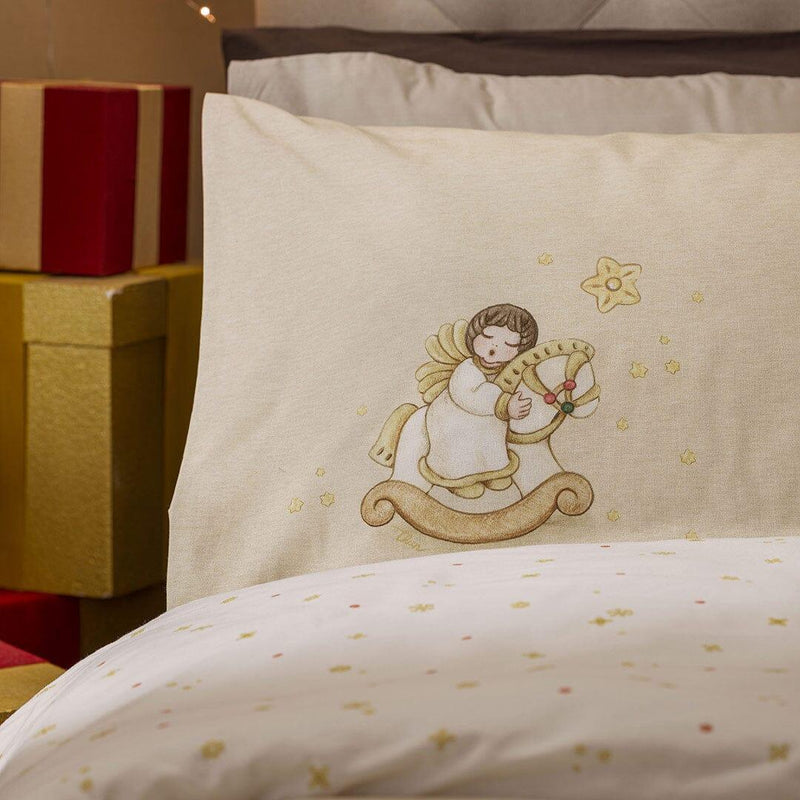 THUN® Parure Copripiumino Singolo con Stampa Digitale - Fantasia Natale Angel Vanilla - Amo La Casa Shop