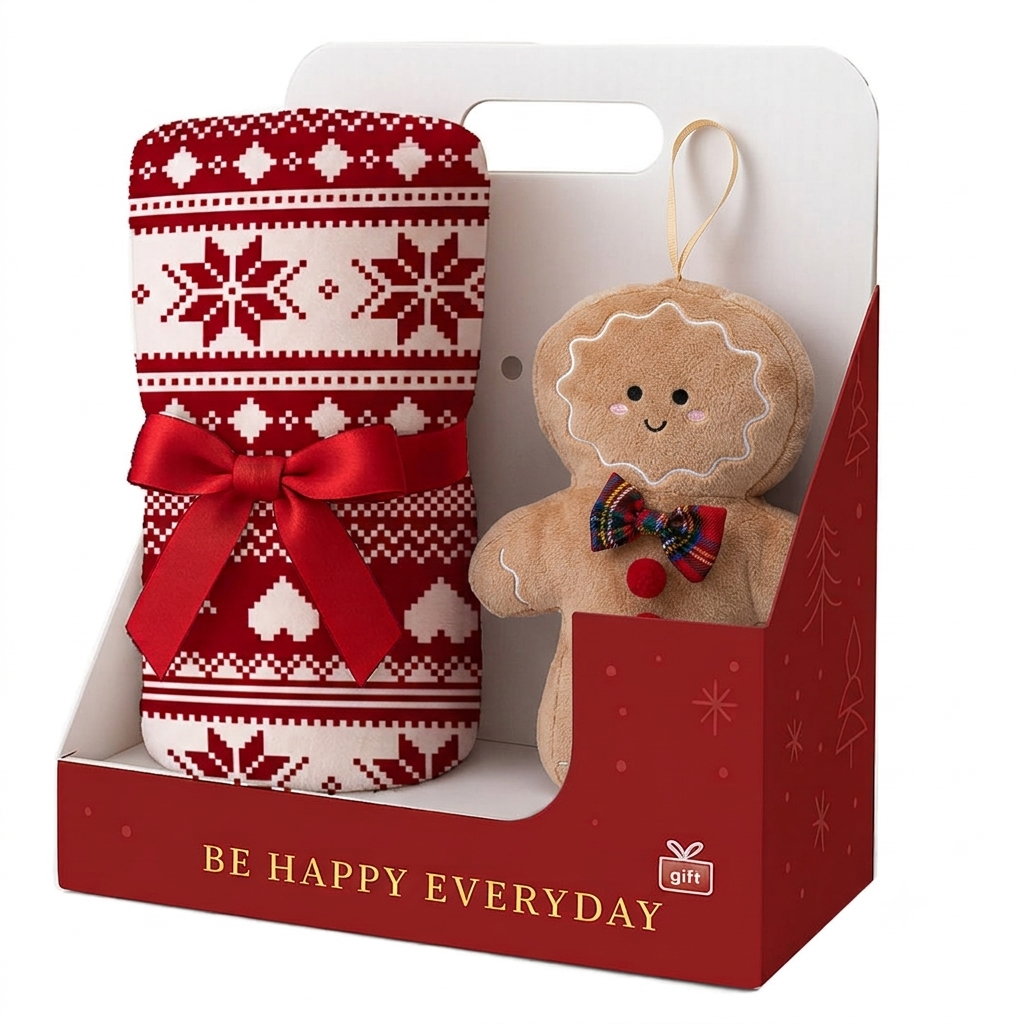 Set Coperta + Decorazione Jolly Gift 120x160 cm Gingerbread Man Red