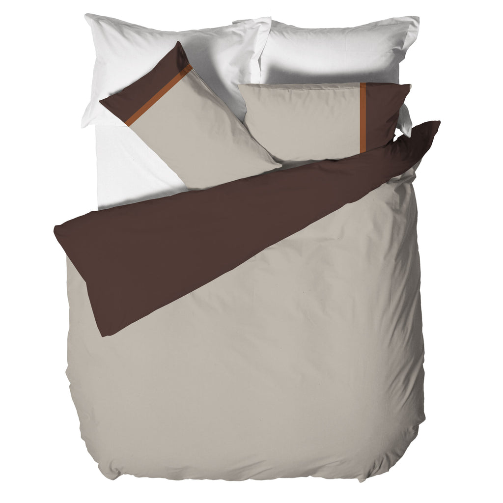 Parure Copripiumino Matrimoniale in Cotone con Stampa - Fantasia Tricolore Brandy Beige - Amo La Casa Shop