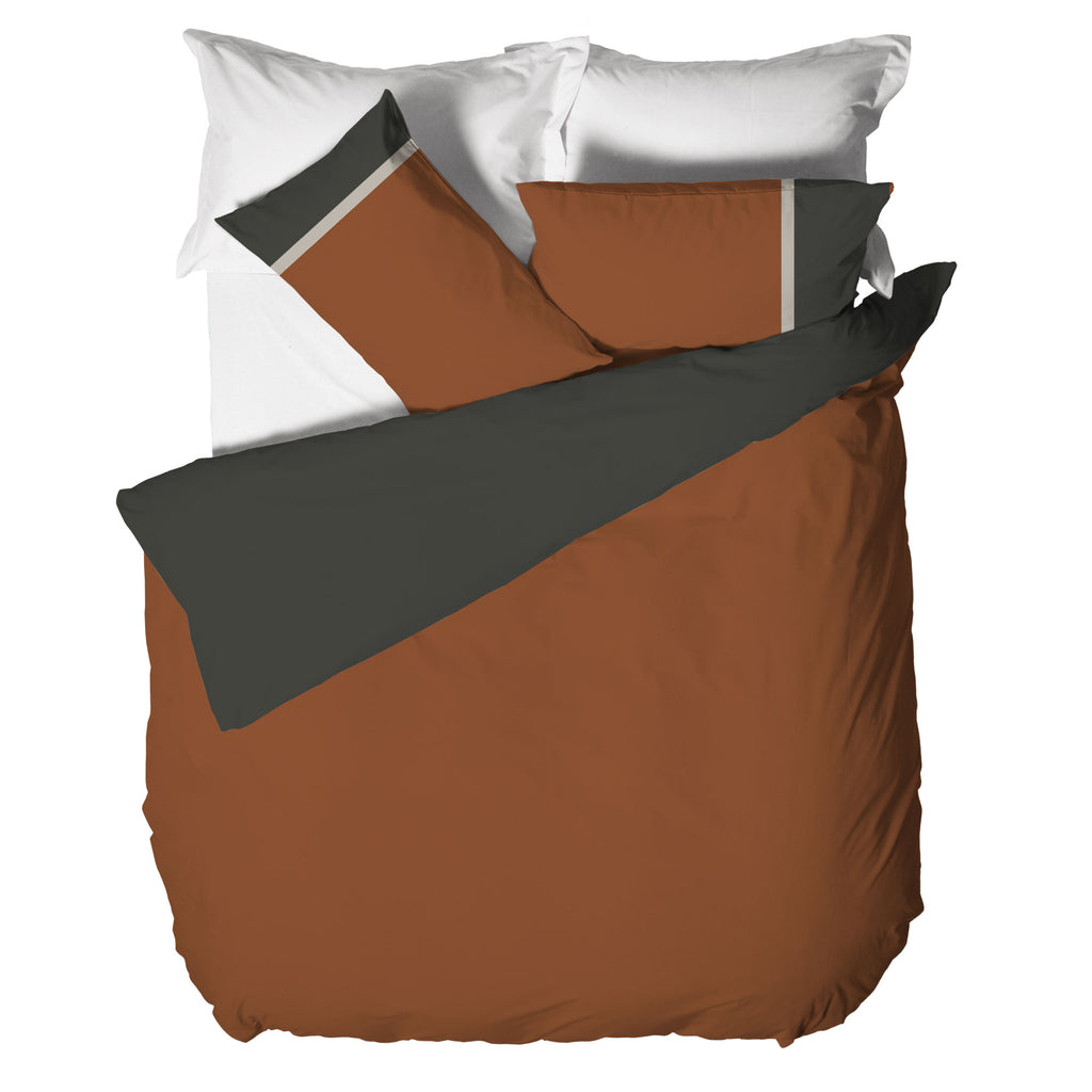 Parure Copripiumino Matrimoniale in Cotone con Stampa - Fantasia Tricolore Brandy Rust - Amo La Casa Shop