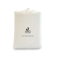 Parure Copripiumino Singolo in Mussola di Cotone Tinta Unita Off White