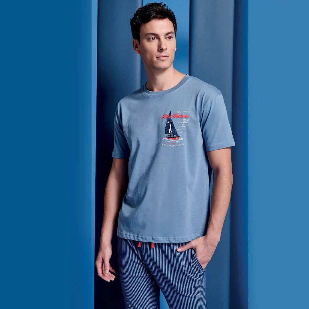Pigiama Lungo da Uomo Ocean Drive David Light Blu - Amo La Casa Shop