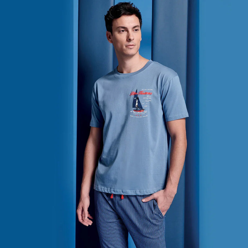 Pigiama Lungo da Uomo Ocean Drive David Light Blu - Amo La Casa Shop