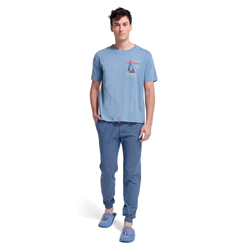 Pigiama Lungo da Uomo Ocean Drive David Light Blu - Amo La Casa Shop