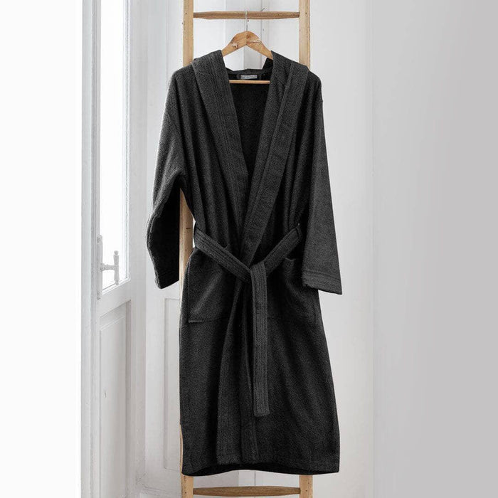 LUXURY COLLECTION DI MAESTRO Accappatoio in Puro Cotone con Cappuccio - Tinta Unita Antracite - Amo La Casa Shop