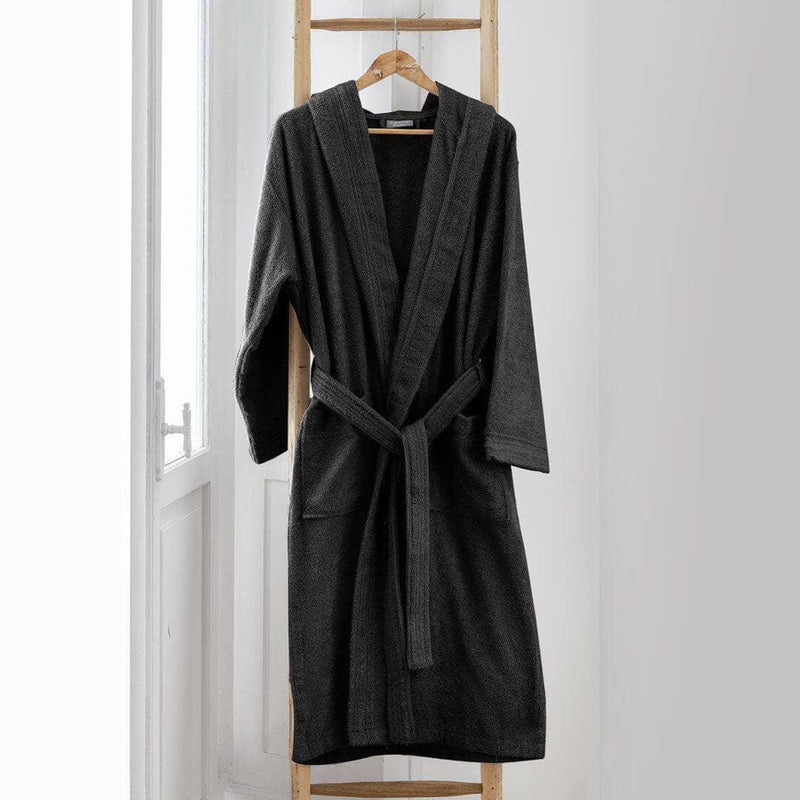 LUXURY COLLECTION DI MAESTRO Accappatoio in Puro Cotone con Cappuccio - Tinta Unita Antracite - Amo La Casa Shop