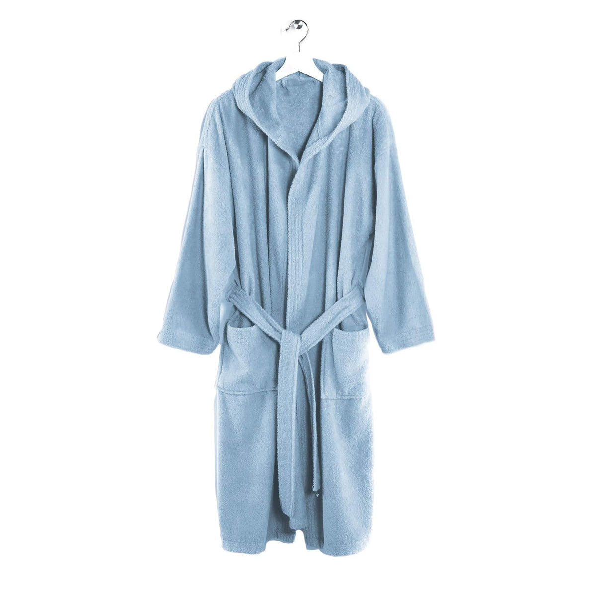 LUXURY COLLECTION DI MAESTRO Accappatoio in Puro Cotone con Cappuccio - Tinta Unita Azzurro - Amo La Casa Shop