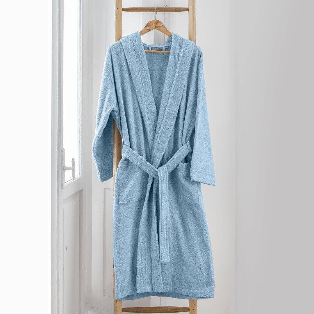 LUXURY COLLECTION DI MAESTRO Accappatoio in Puro Cotone con Cappuccio - Tinta Unita Azzurro - Amo La Casa Shop