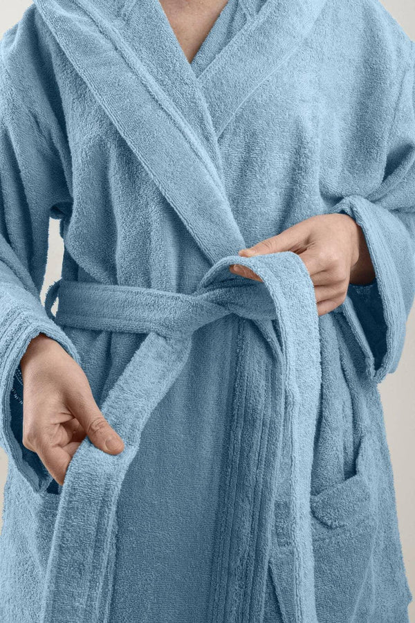 LUXURY COLLECTION DI MAESTRO Accappatoio in Puro Cotone con Cappuccio - Tinta Unita Azzurro - Amo La Casa Shop