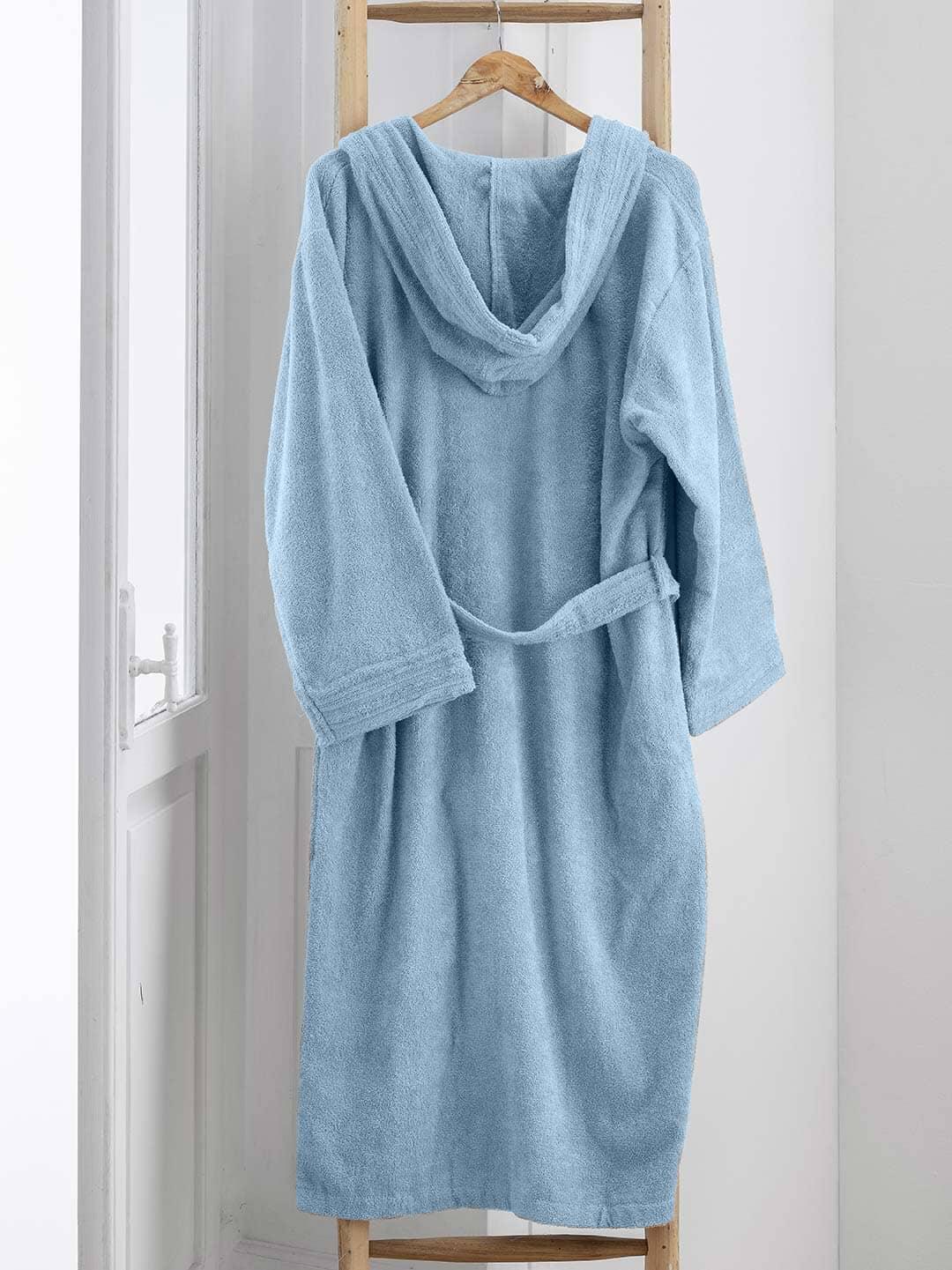 LUXURY COLLECTION DI MAESTRO Accappatoio in Puro Cotone con Cappuccio - Tinta Unita Azzurro - Amo La Casa Shop