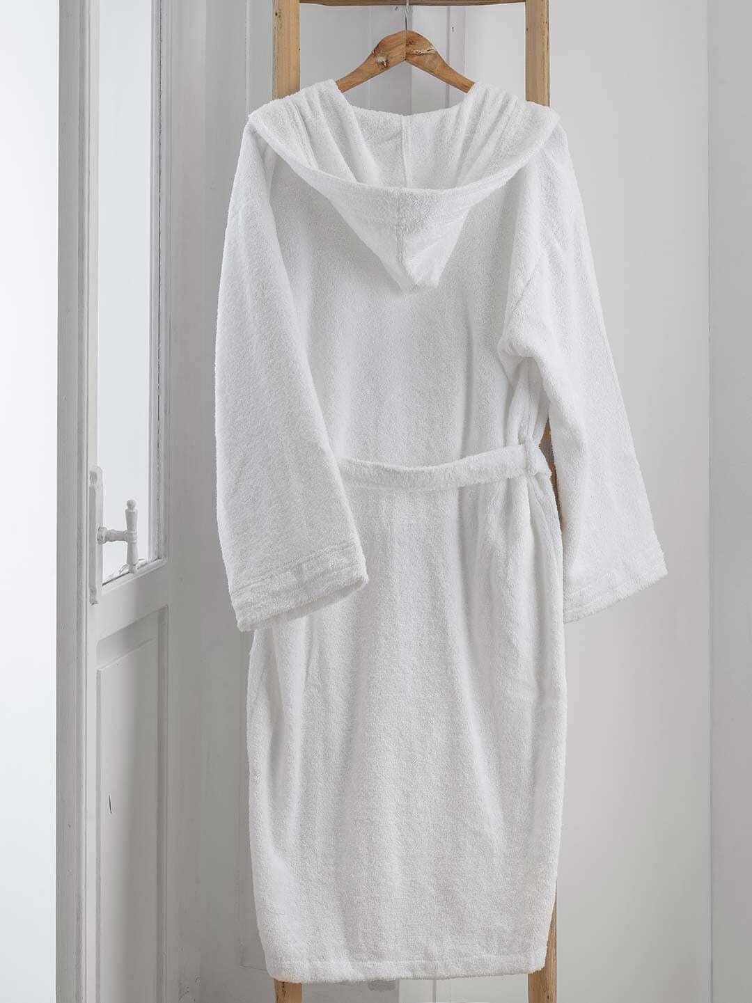 LUXURY COLLECTION DI MAESTRO Accappatoio in Puro Cotone con Cappuccio - Tinta Unita Bianco - Amo La Casa Shop