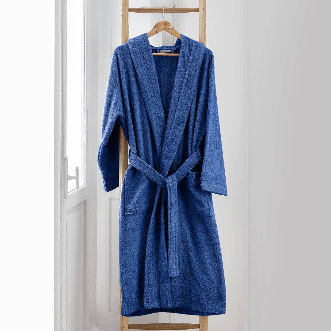 LUXURY COLLECTION DI MAESTRO Accappatoio in Puro Cotone con Cappuccio - Tinta Unita Blu - Amo La Casa Shop