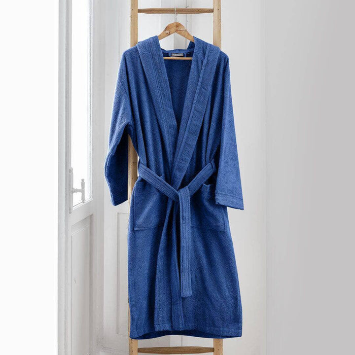 LUXURY COLLECTION DI MAESTRO Accappatoio in Puro Cotone con Cappuccio - Tinta Unita Blu - Amo La Casa Shop