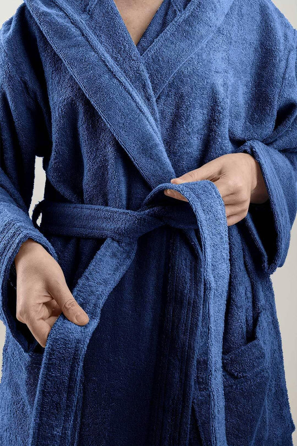 LUXURY COLLECTION DI MAESTRO Accappatoio in Puro Cotone con Cappuccio - Tinta Unita Blu - Amo La Casa Shop