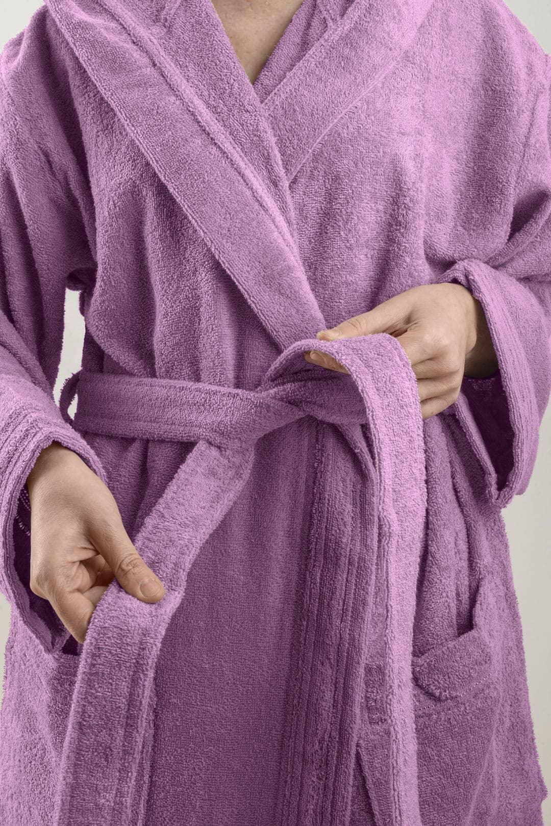 LUXURY COLLECTION DI MAESTRO Accappatoio in Puro Cotone con Cappuccio - Tinta Unita Malva - Amo La Casa Shop