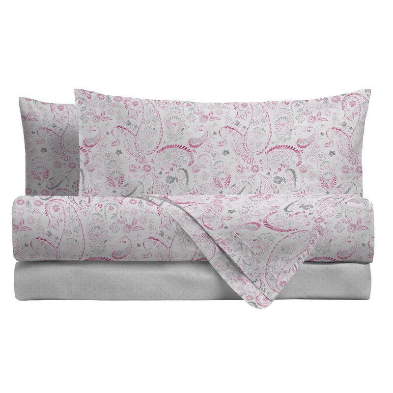 LUXURY COLLECTION DI MAESTRO Completo Letto Matrimoniale in Cotone 144 Fili con Stampa - Fantasia Ginevra Rosa - Amo La Casa Shop