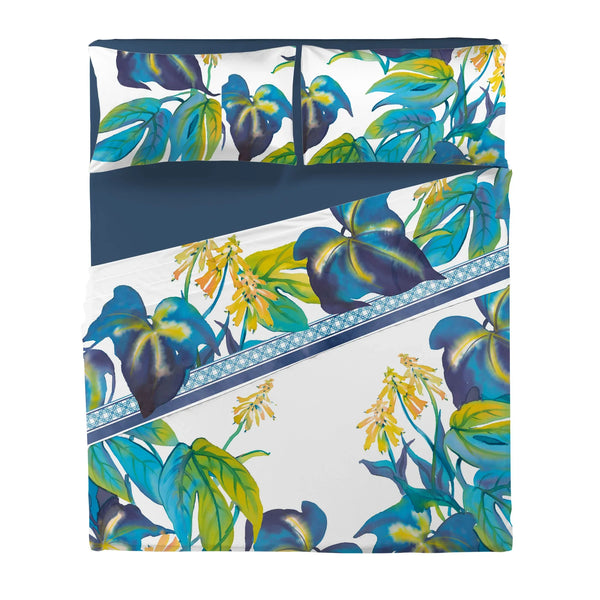 Completo Letto Copriletto Matrimoniale in Cotone con Stampa Digitale - Fantasia Dominica Blu - Amo La Casa Shop