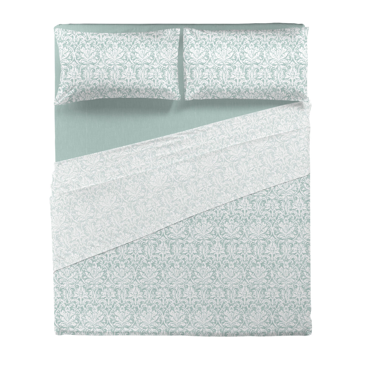 Completo Letto Matrimoniale in Cotone con Stampa - Fantasia Filomena Aqua