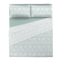 Completo Letto Matrimoniale in Cotone con Stampa - Fantasia Filomena Aqua