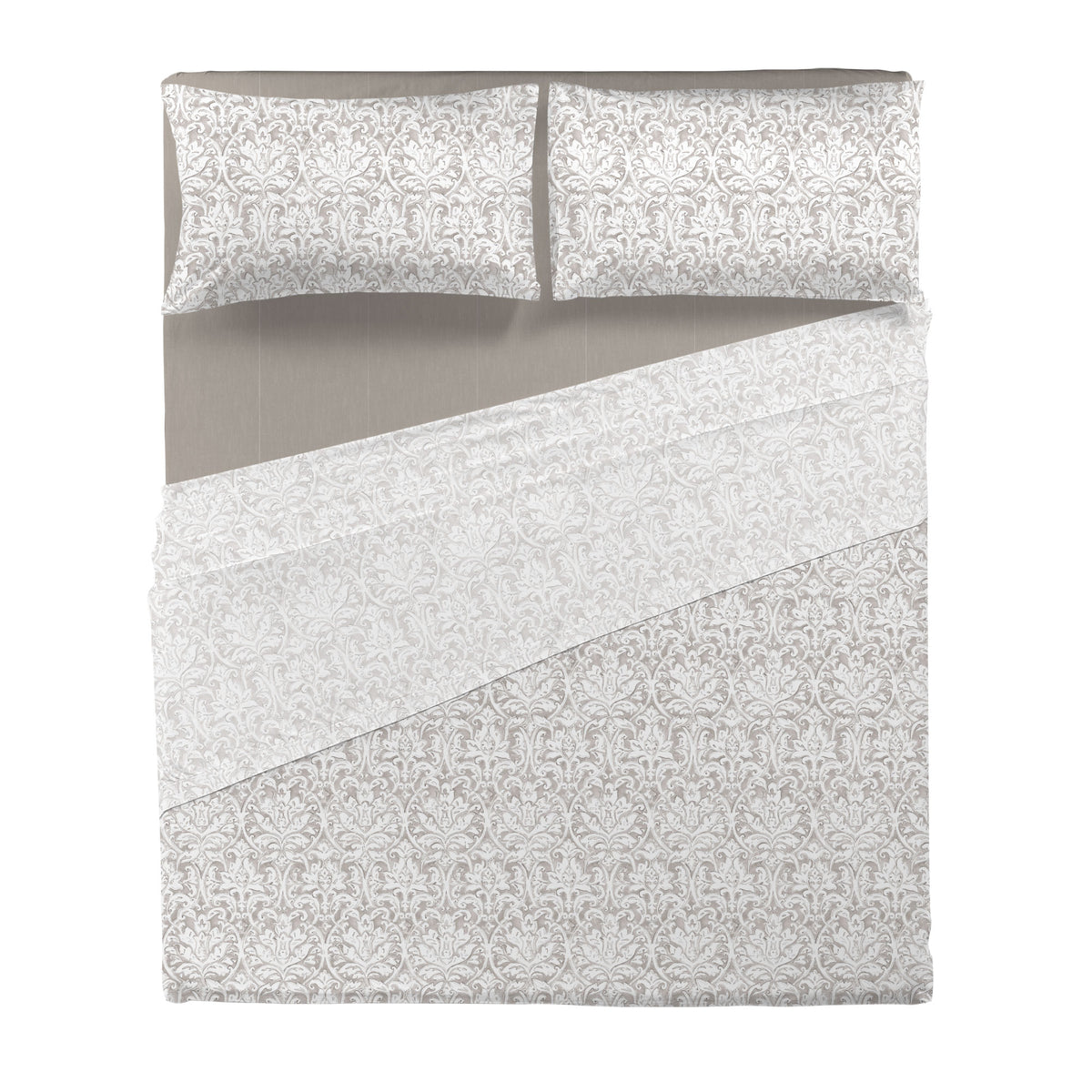 Completo Letto Matrimoniale in Cotone con Stampa - Fantasia Filomena Taupe