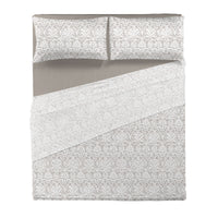 Completo Letto Matrimoniale in Cotone con Stampa - Fantasia Filomena Taupe