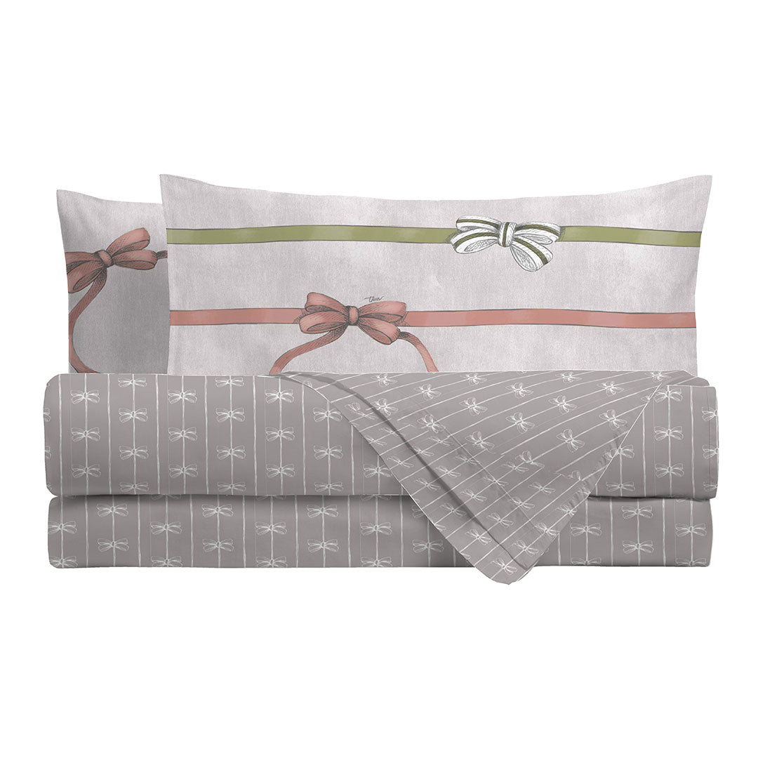 THUN® Completo Letto Piazza e Mezza Natale - Fantasia Fiocco Bows Multicolor