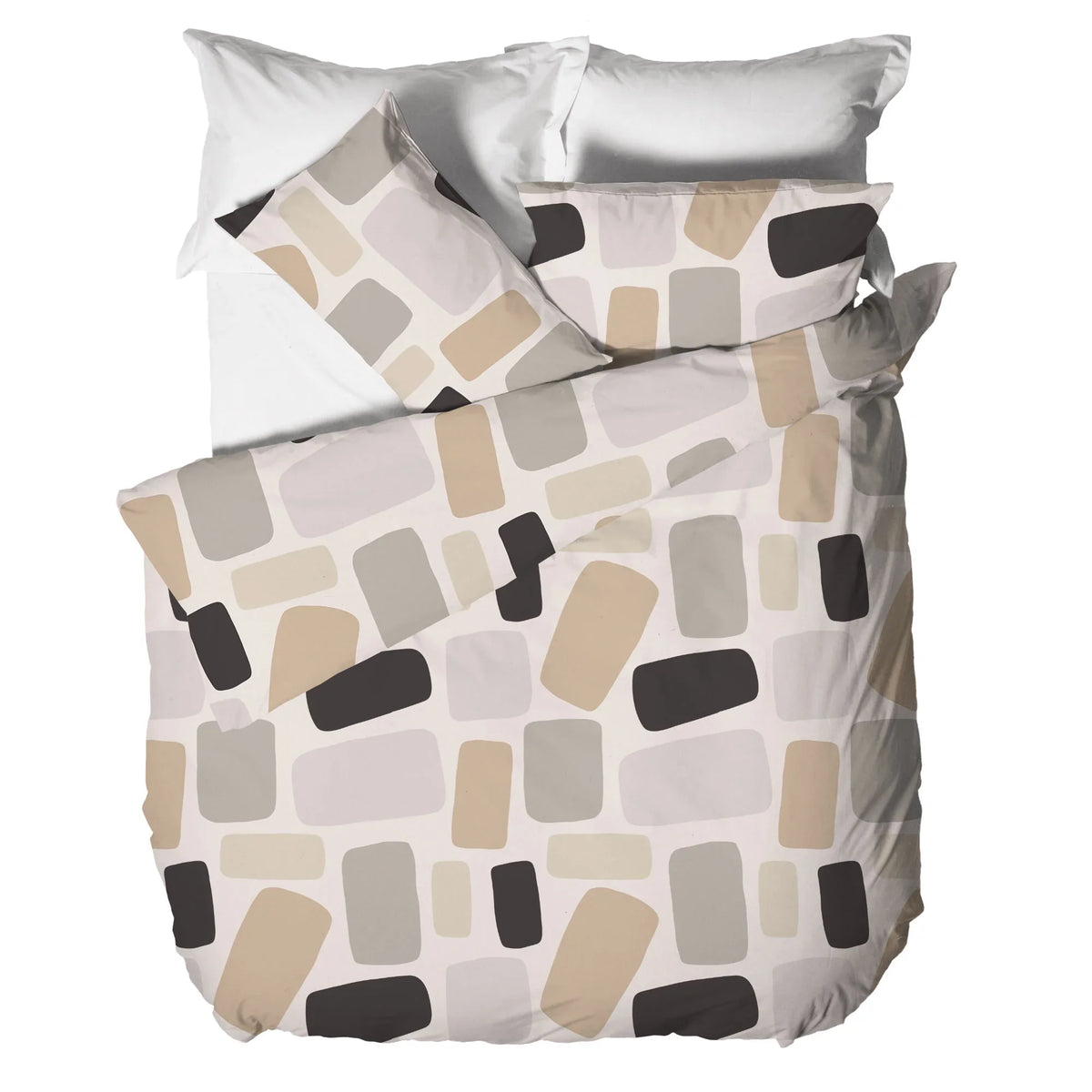 Parure Copripiumino Matrimoniale in Cotone Contemporary - Fantasia Freij Beige - Amo La Casa Shop
