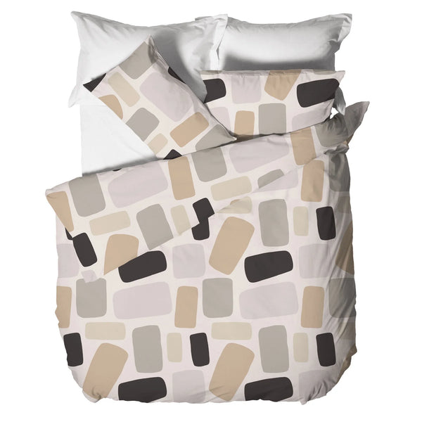 Parure Copripiumino Matrimoniale in Cotone Contemporary - Fantasia Freij Beige - Amo La Casa Shop