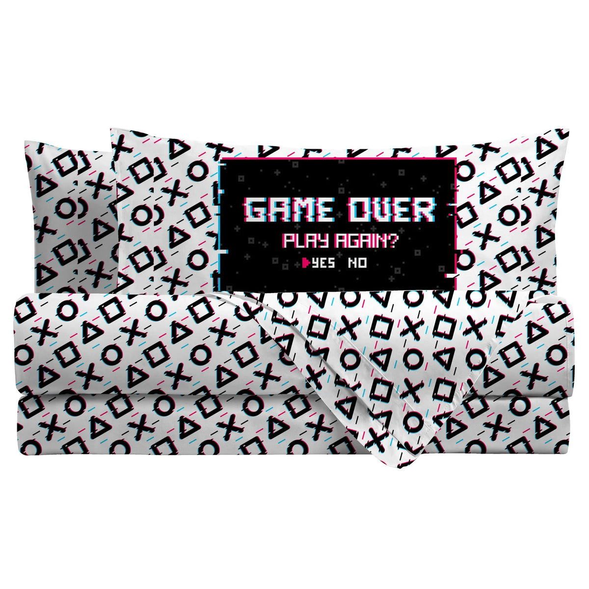 Parure Copripiumino Singolo Kids in Cotone Game Over White - Amo La Casa Shop