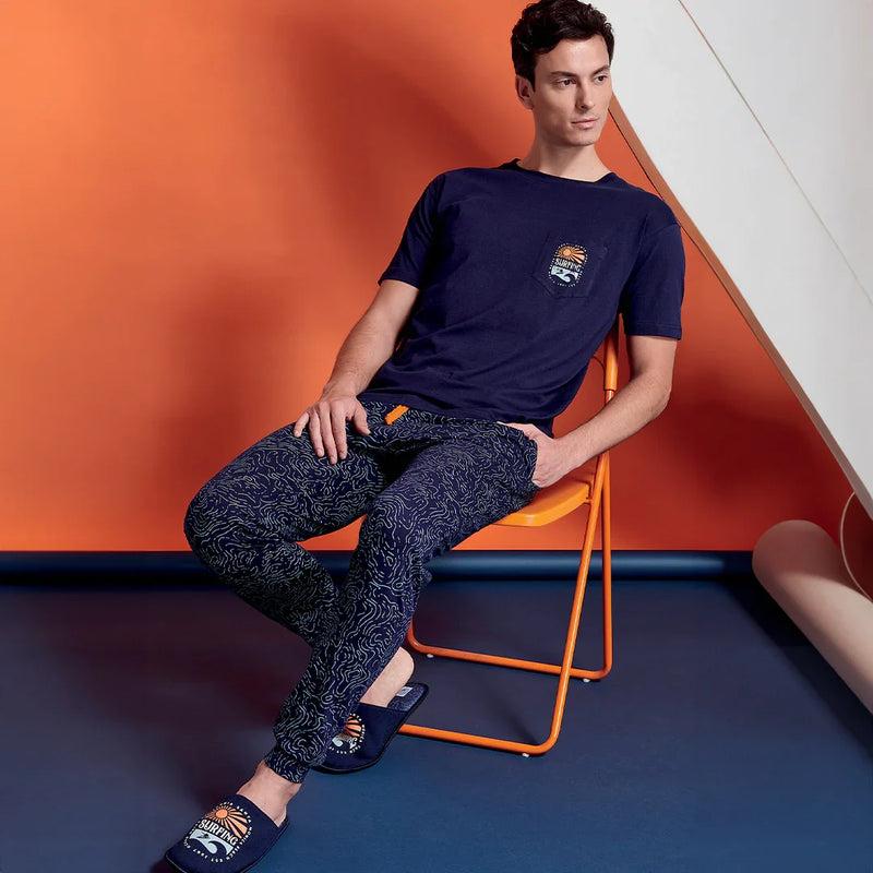 Pigiama Lungo da Uomo Surf Rider Gerry Blu - Amo La Casa Shop