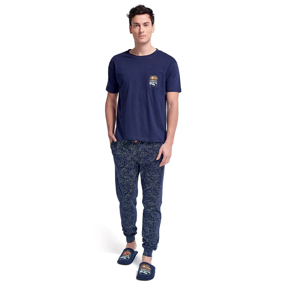 Pigiama Lungo da Uomo Surf Rider Gerry Blu - Amo La Casa Shop