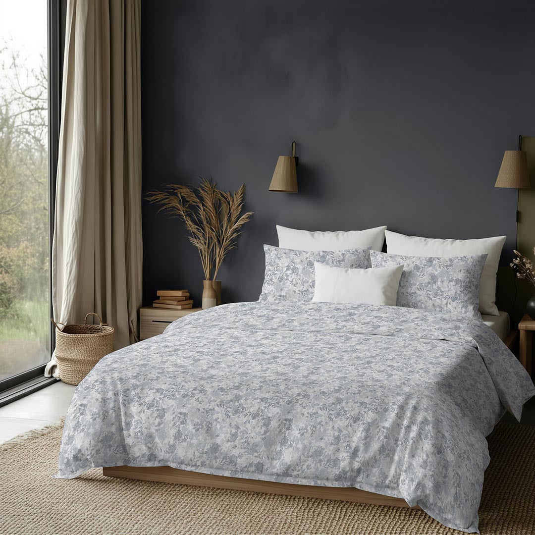 Happidea Completo Letto Singolo in Flanella di Cotone con Stampa Adelia Sky Grey