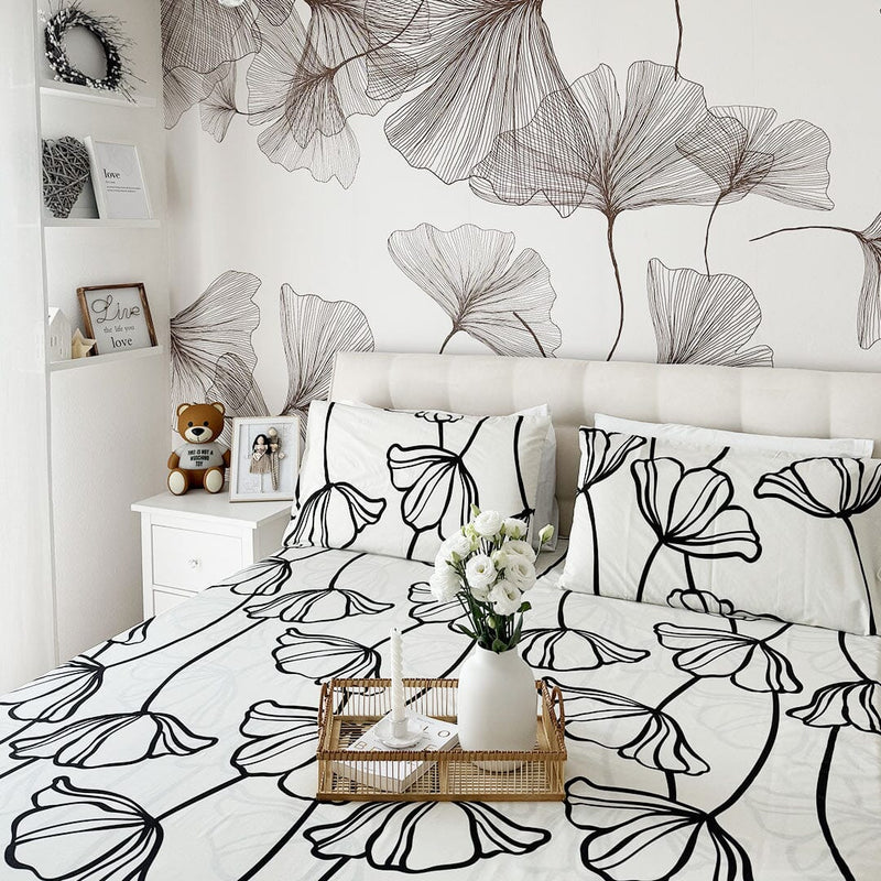 Completo Letto Matrimoniale in Puro Cotone con Stampa Contemporary - Fantasia Inga Black